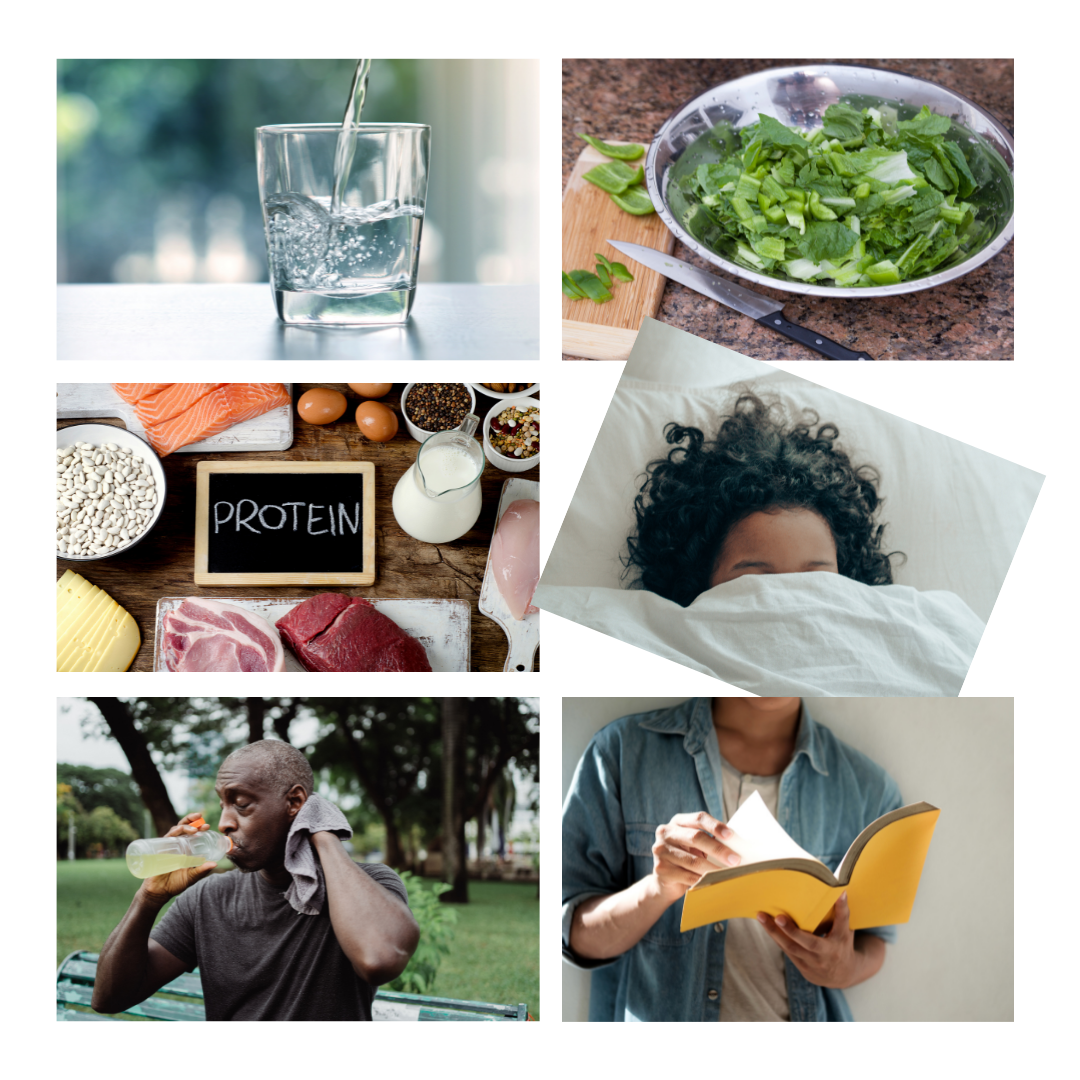 Water Greens Protein Sleep Sweat Learn 